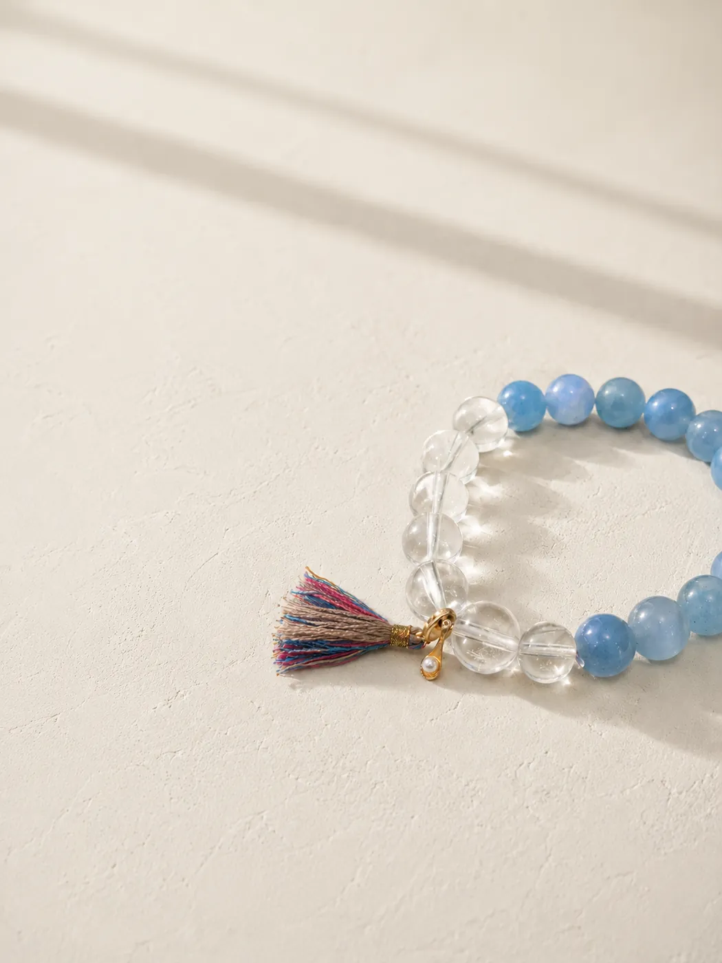 Coastal Breeze Tassel Bracelet, editorial setting, showing its distinctive color story
