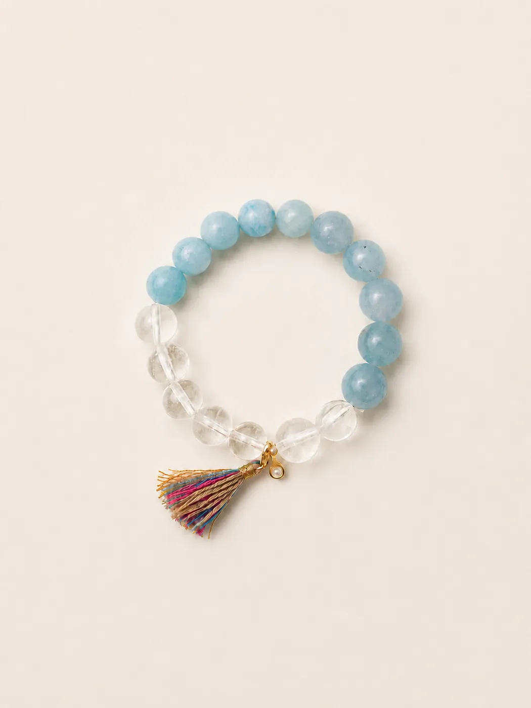 Coastal Breeze Tassel Bracelet, front view, showing its distinctive color story
