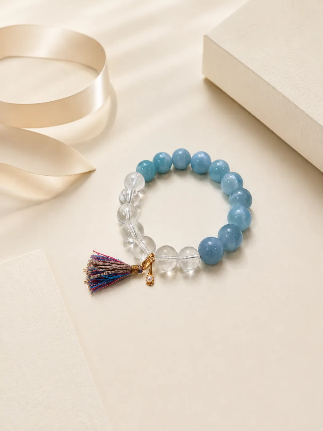 Coastal Breeze Tassel Bracelet, gift presentation, showing its distinctive color story