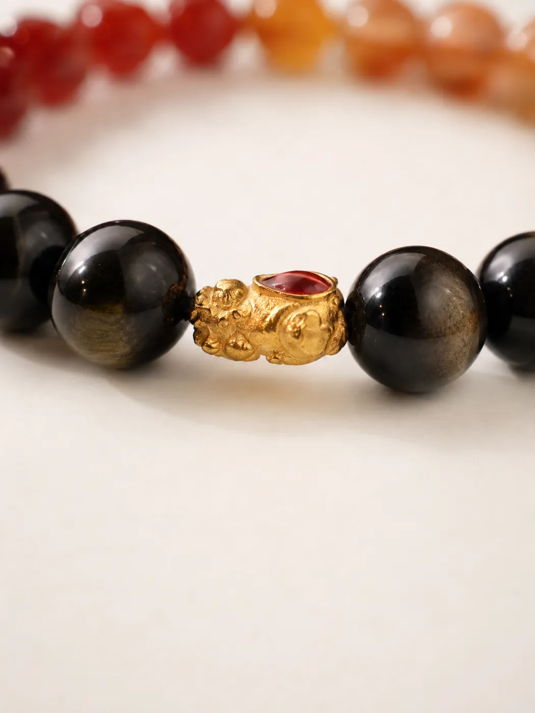 Sunset Ember Gold-Tone Accent Bracelet, craft detail, showing its distinctive color story