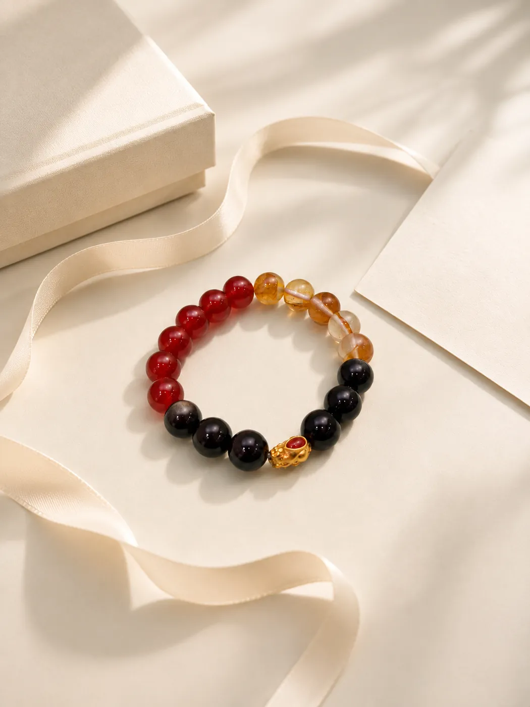 Sunset Ember Gold-Tone Accent Bracelet, gift presentation, showing its distinctive color story