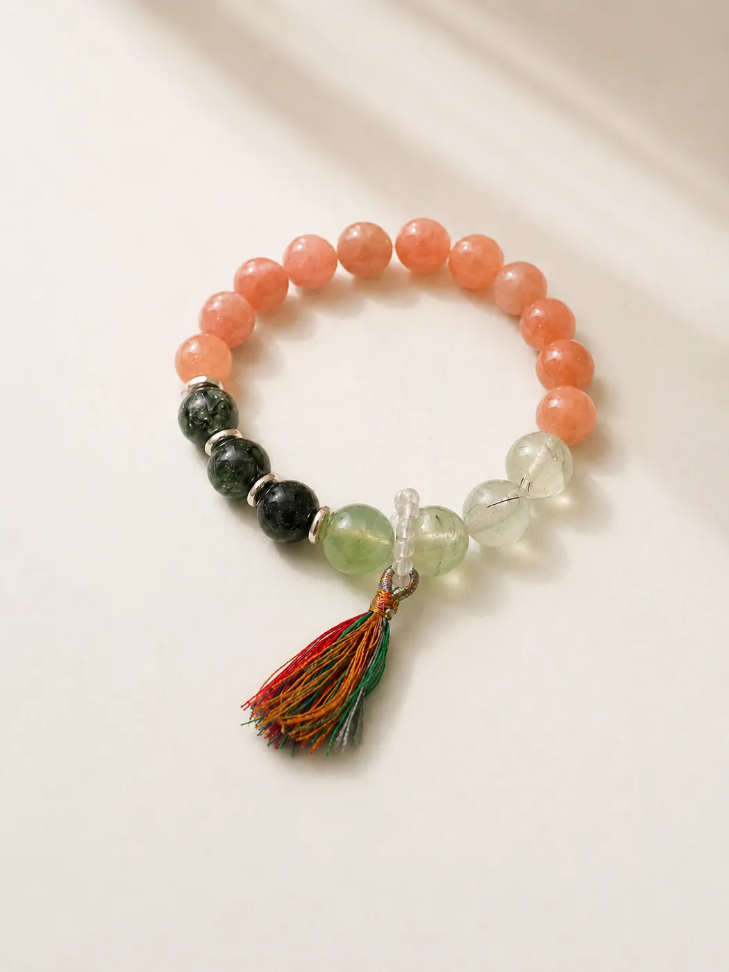 Sunset Grove Tassel Bracelet, alternate view, showing its distinctive color story